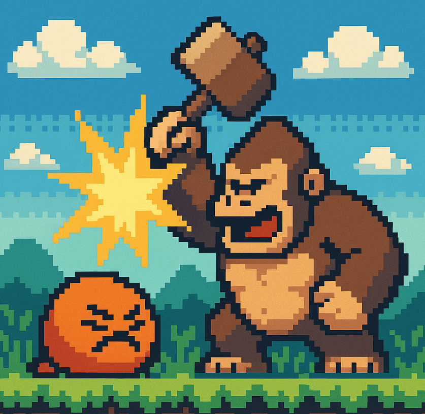 Colorful geometric shapes exploding in a minimalist arcade game.